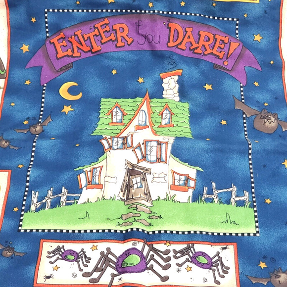 Halloween Wall Fabric Flag Hanger Adult's 19X14 Pumpkins Ghost Haunted House VTG - Picture 3 of 8